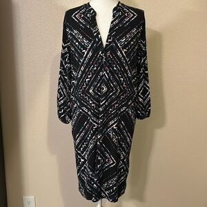 Banana Republic L Geometric Dress Stretch Knit Black Pink Green